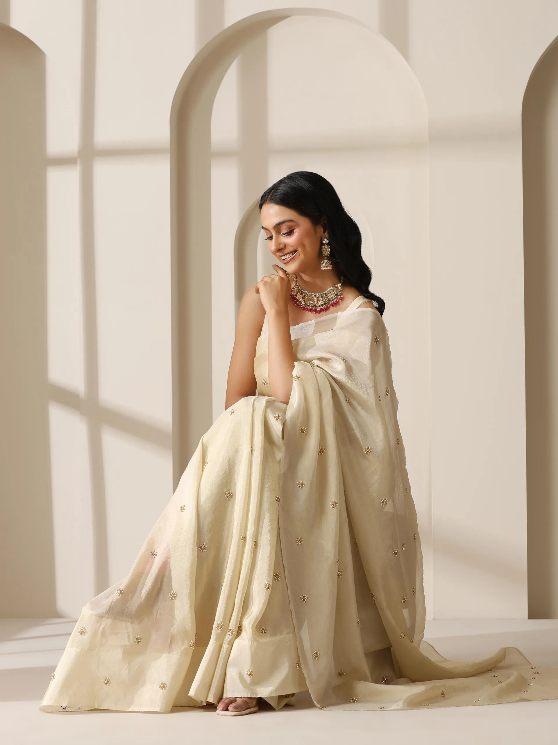 Pure Tissue Hand Beaded Fully Embroidered Saree with Tissue Blouse