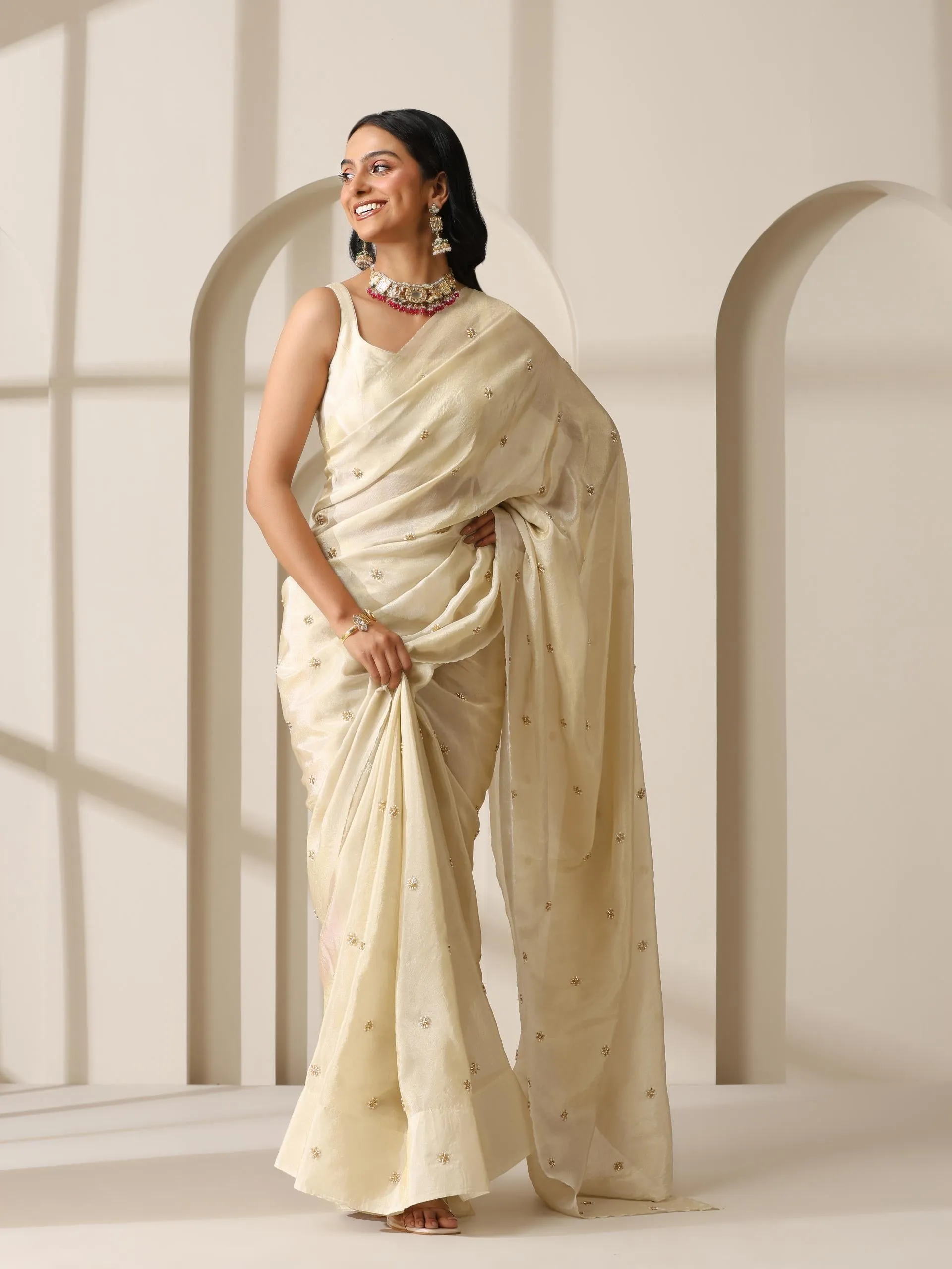 Pure Tissue Hand Beaded Fully Embroidered Saree with Tissue Blouse