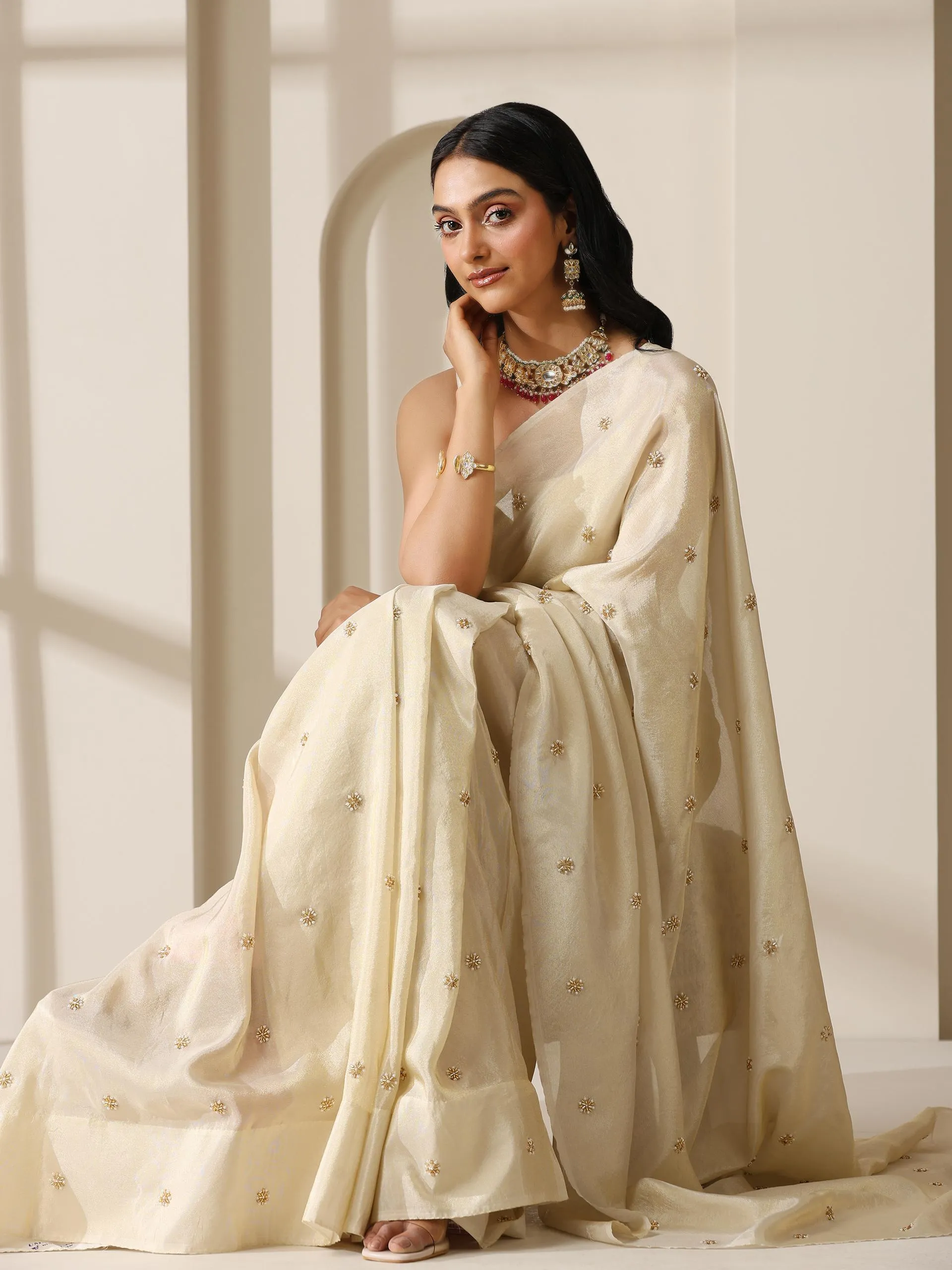 Pure Tissue Hand Beaded Fully Embroidered Saree with Tissue Blouse