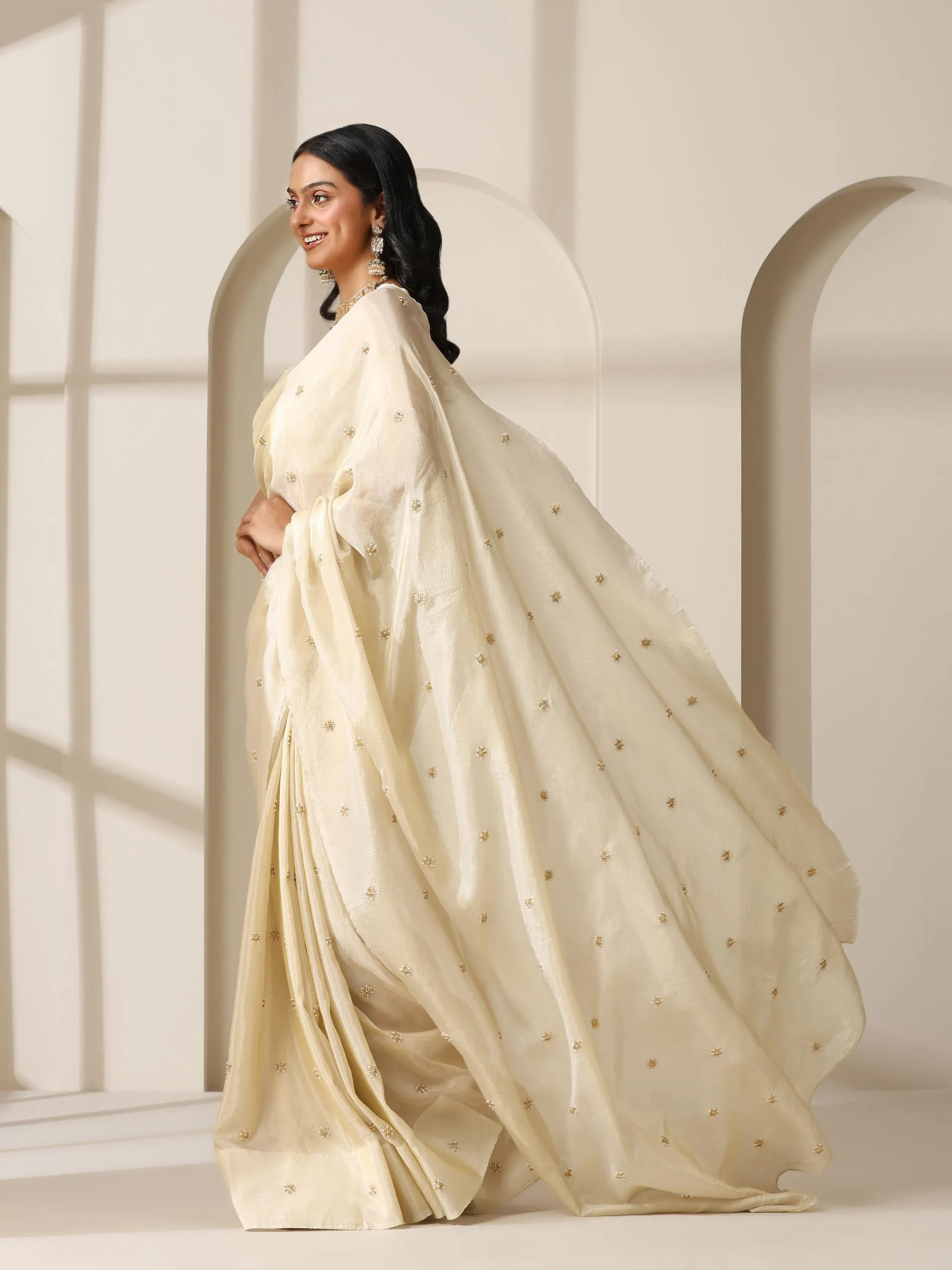Pure Tissue Hand Beaded Fully Embroidered Saree with Tissue Blouse