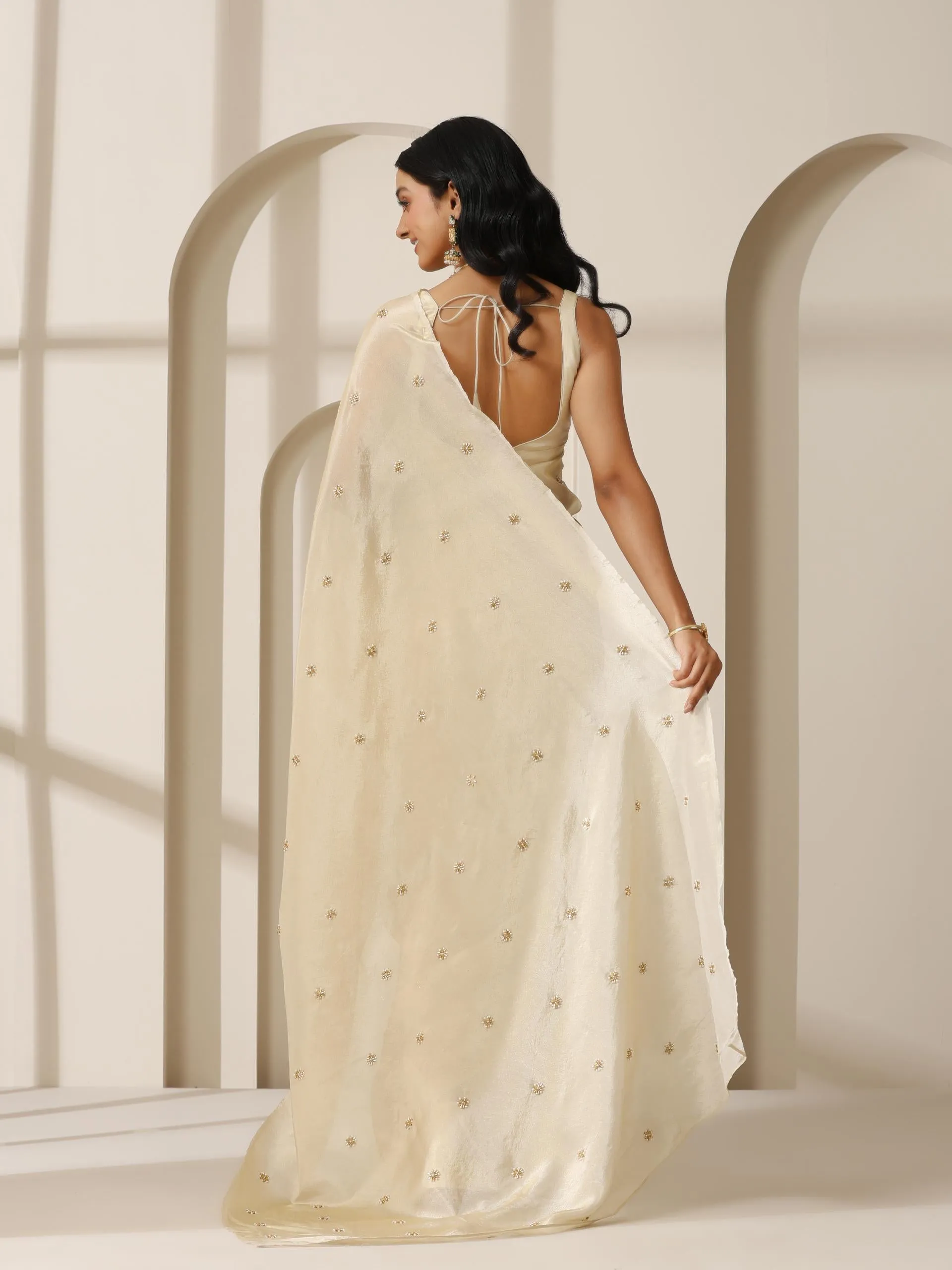 Pure Tissue Hand Beaded Fully Embroidered Saree with Tissue Blouse