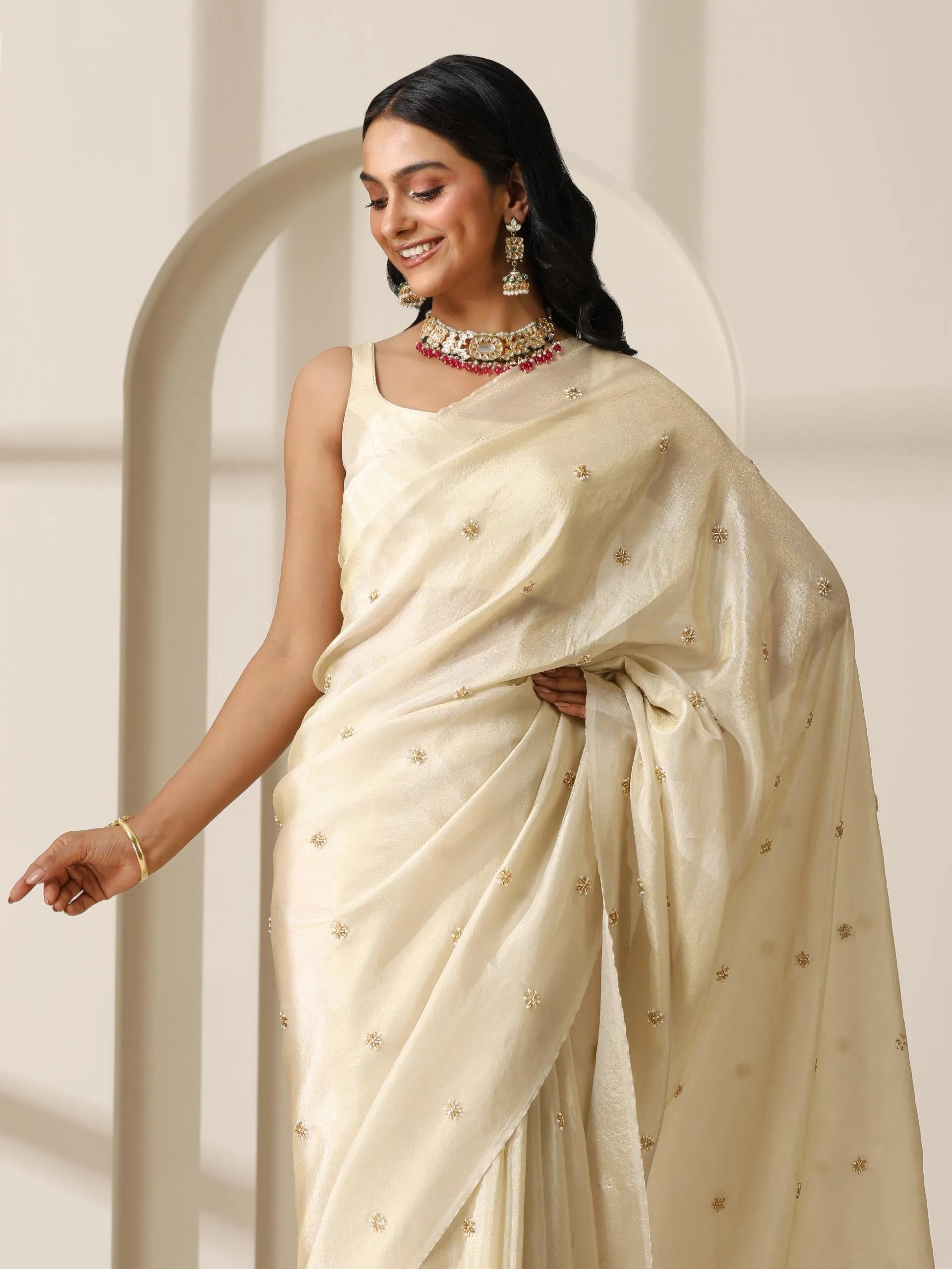 Pure Tissue Hand Beaded Fully Embroidered Saree with Tissue Blouse