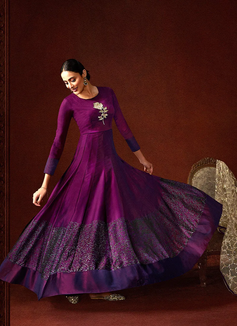 Purple Designer Anarkali Gown Suit