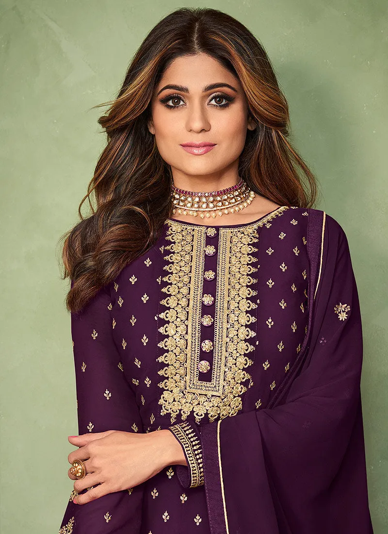 Purple Embroidered Festive Anarkali Suit