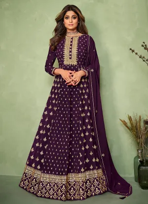 Purple Embroidered Festive Anarkali Suit