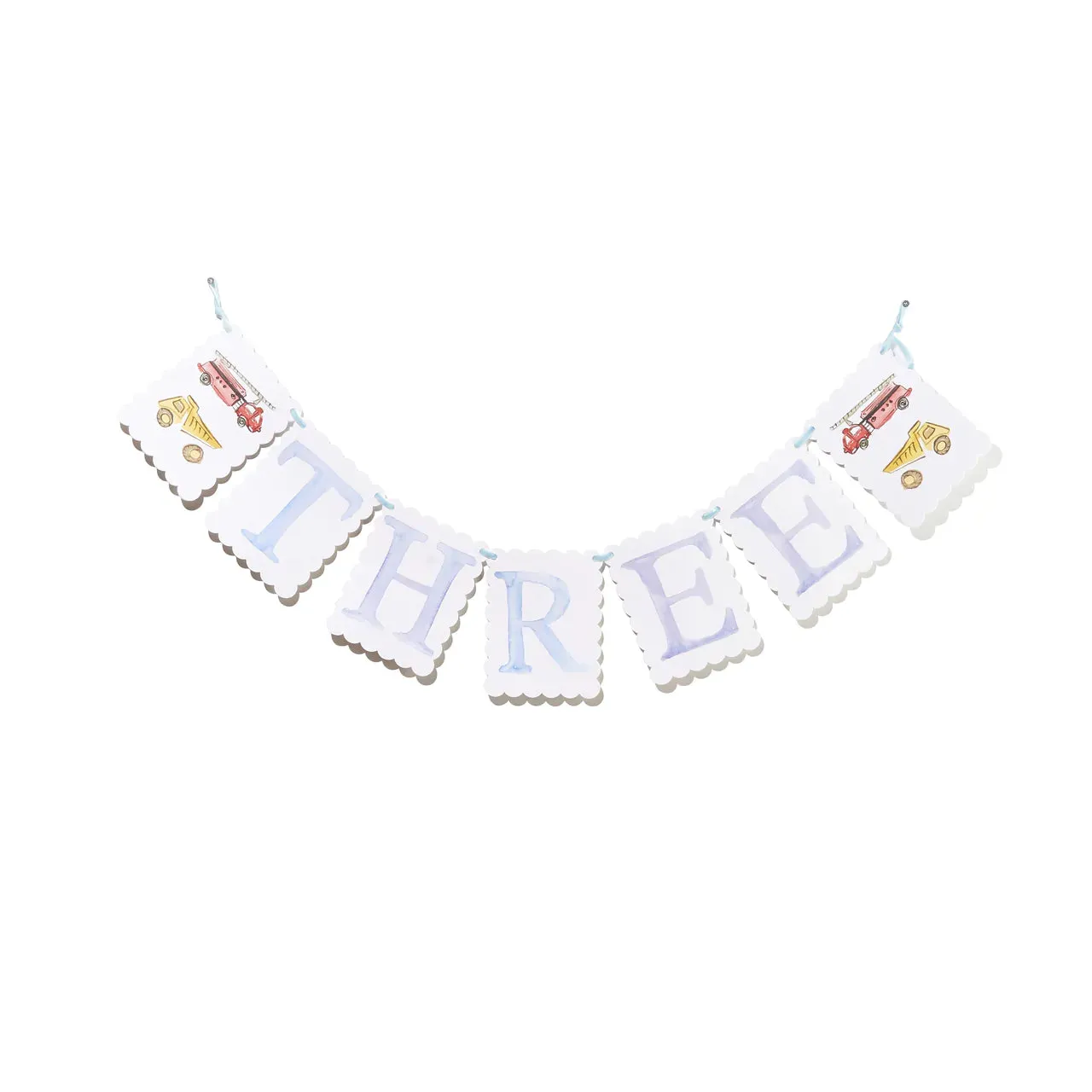"THREE" Birthday Banner- Firetruck/Puppy