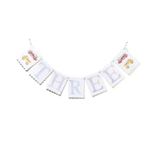 "THREE" Birthday Banner- Firetruck/Puppy