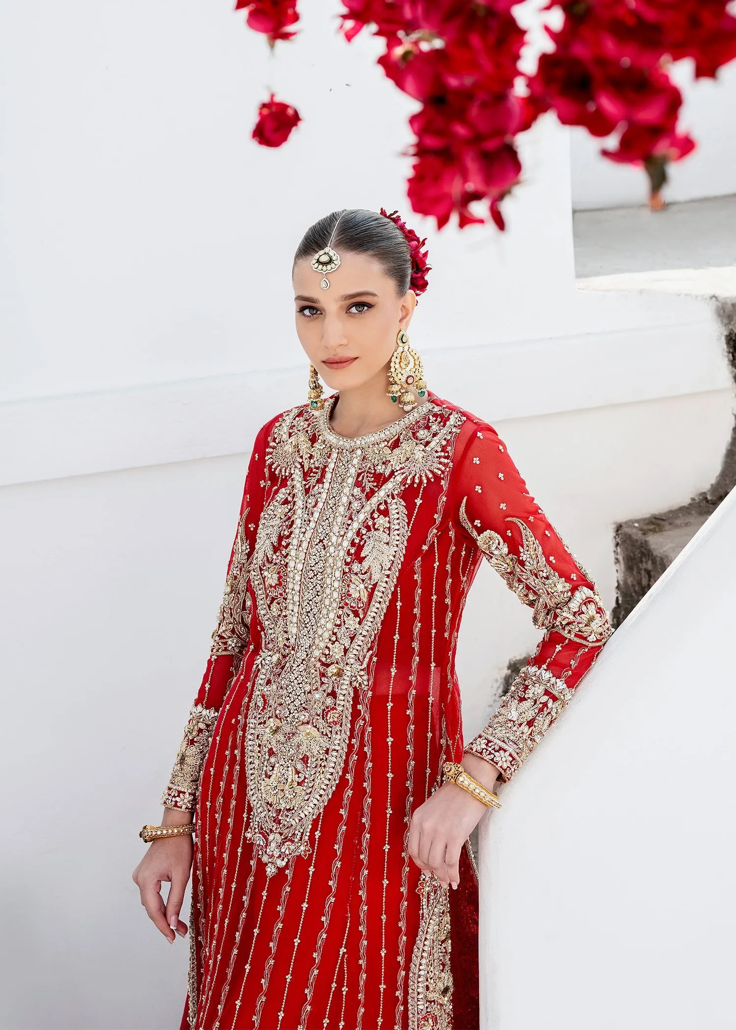 Red Pakistani Wedding Dress in Kameez Sharara Style