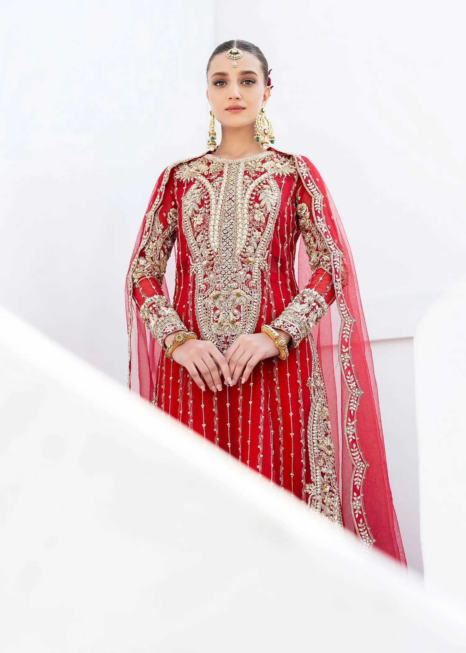 Red Pakistani Wedding Dress in Kameez Sharara Style