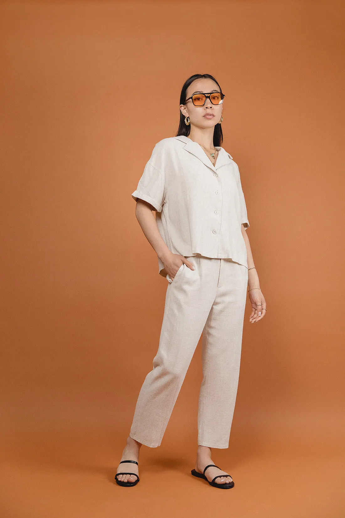 Renata Linen Sand Colour Co-ord Shirt