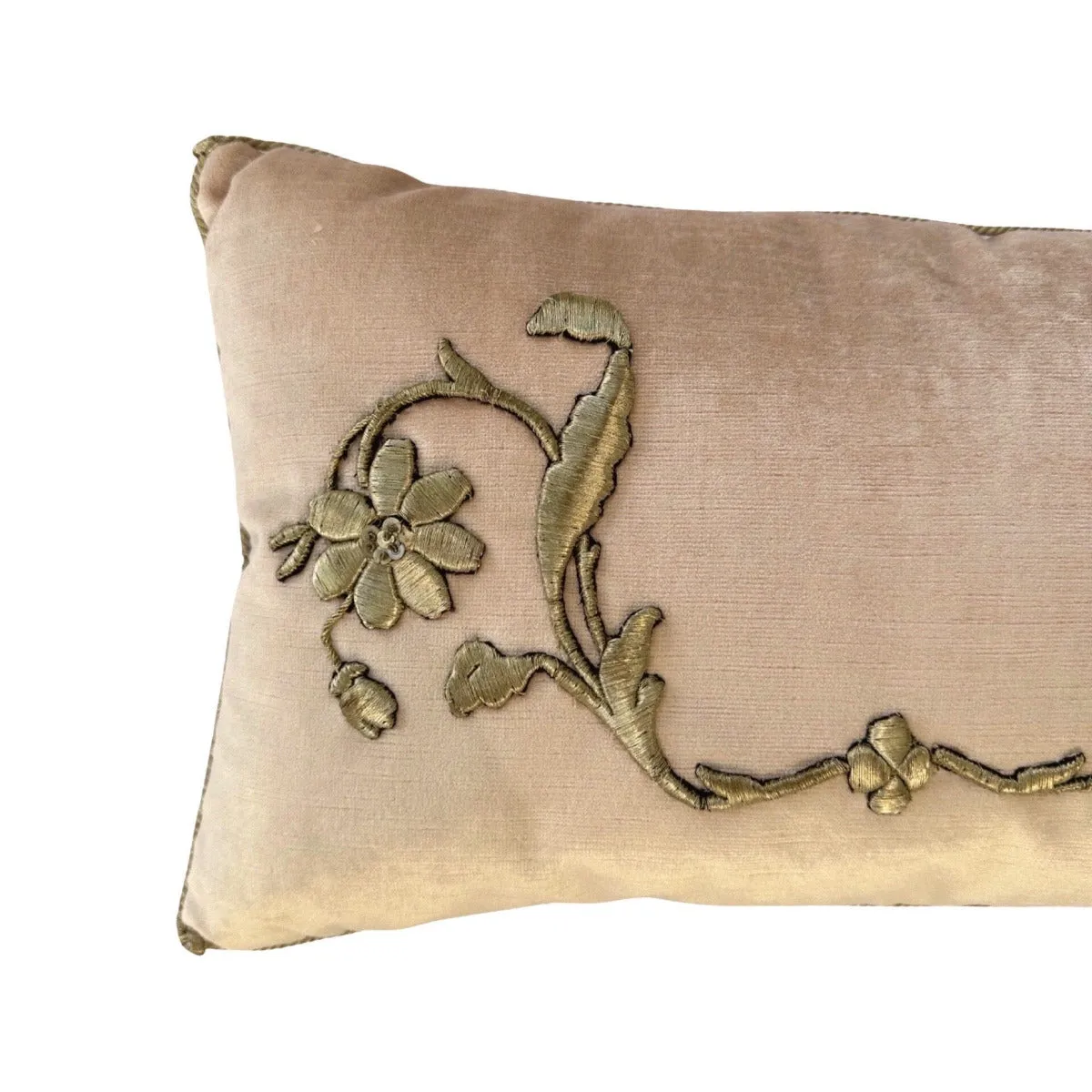RESERVED: Antique European Raised Silver Metallic Embroidery Pillows (#E083123 | 12 x 19 1/2")