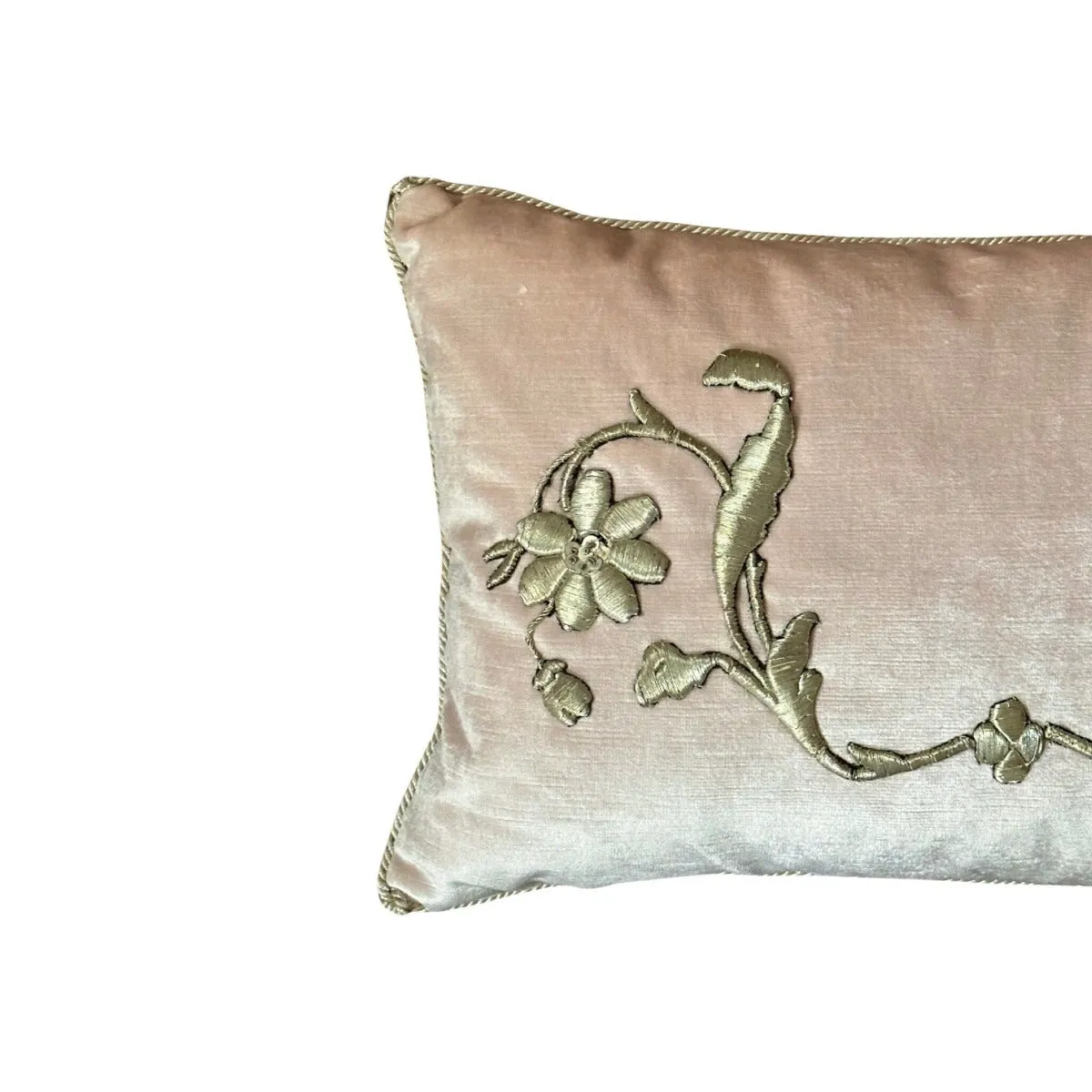 RESERVED: Antique European Raised Silver Metallic Embroidery Pillows (#E083123 | 12 x 19 1/2")
