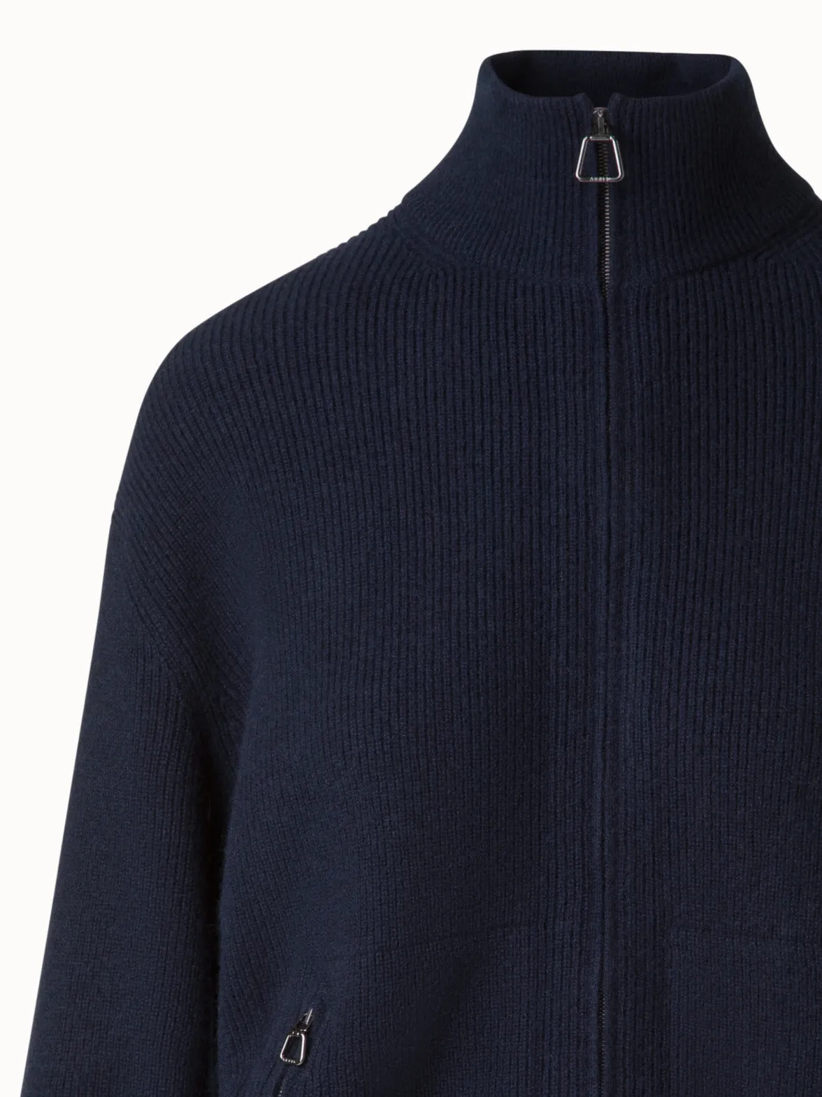 Ribbed Zip Cardigan in Cashmere Knit