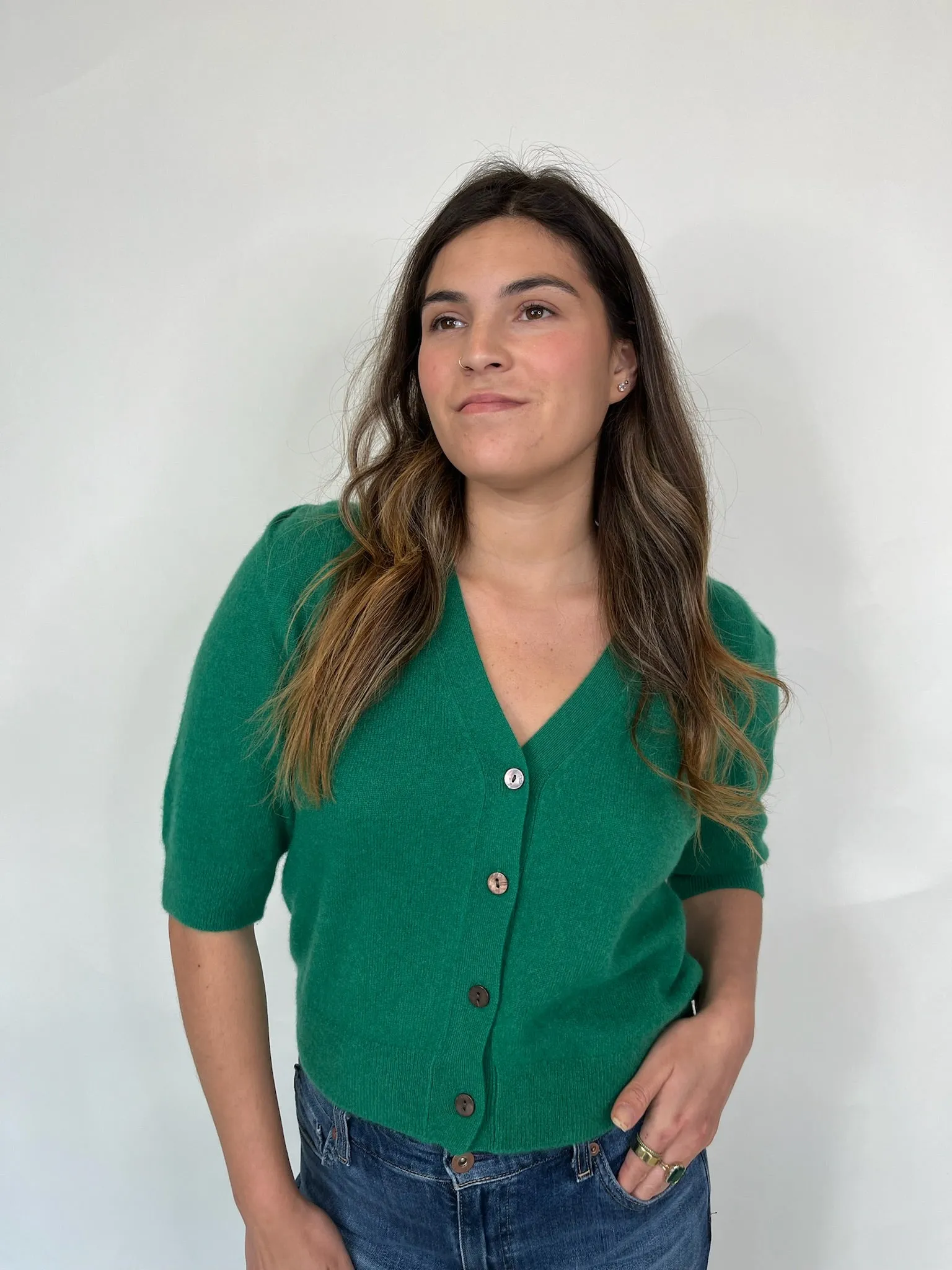 Rose and Crown Rouched Cardigan Kelly Green
