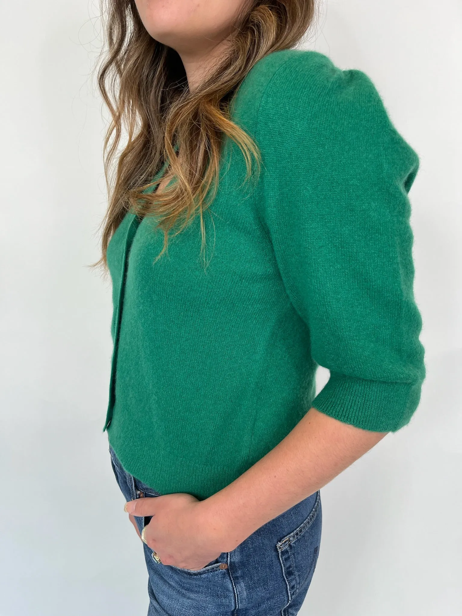 Rose and Crown Rouched Cardigan Kelly Green