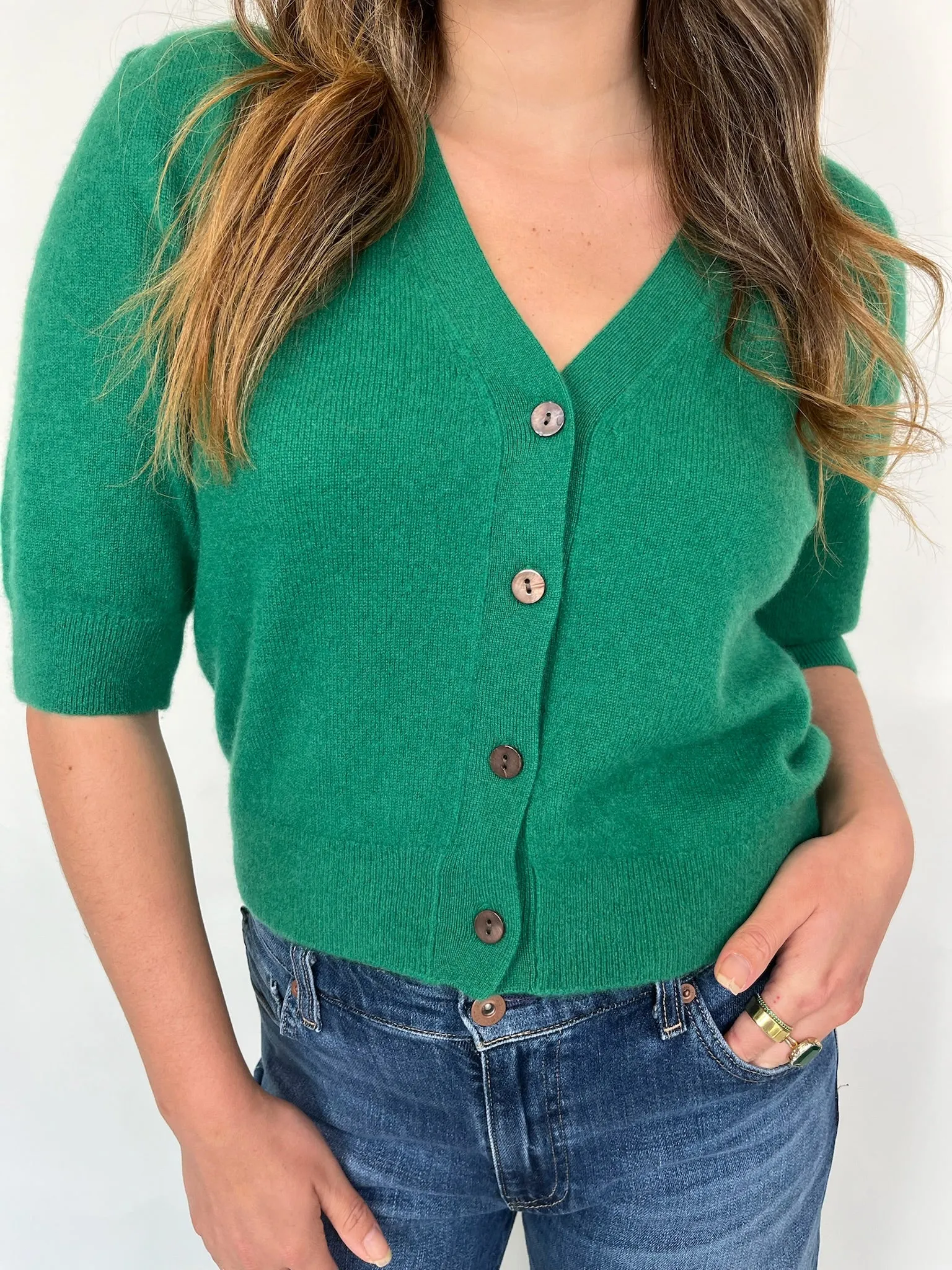 Rose and Crown Rouched Cardigan Kelly Green