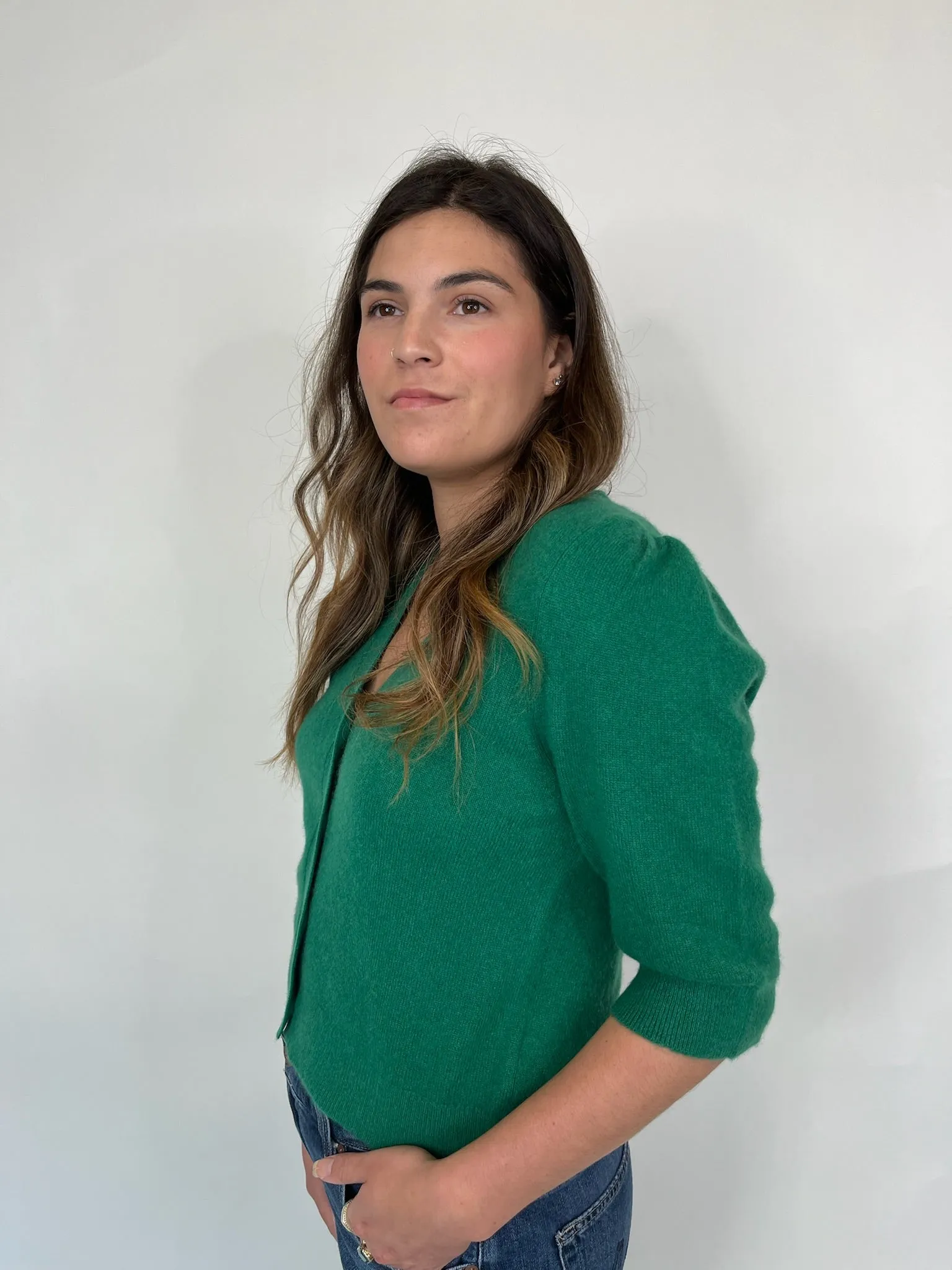 Rose and Crown Rouched Cardigan Kelly Green