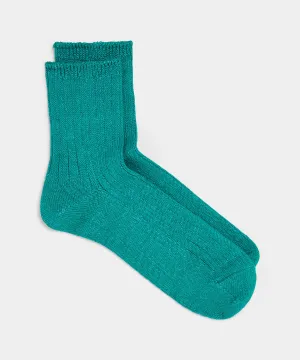 RoToTo Linen Cotton Ribbed Ankle Socks in Aqua