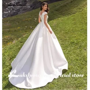 Satin Elegant A Line Bridal Dress Satin WeddingDresses