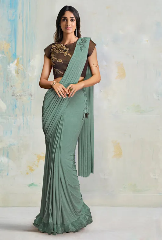 Sea Green Embroidered Lycra Party Wear Ready-to-Wear Saree