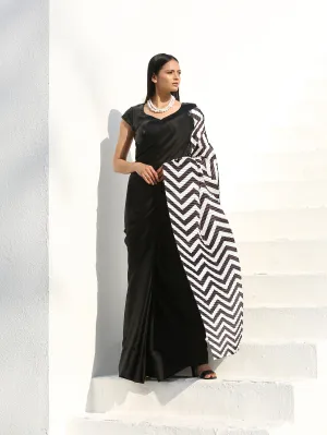 SET | BOLD Chevron & Black Satin Saree  Sequin Cap Sleeve Blouse