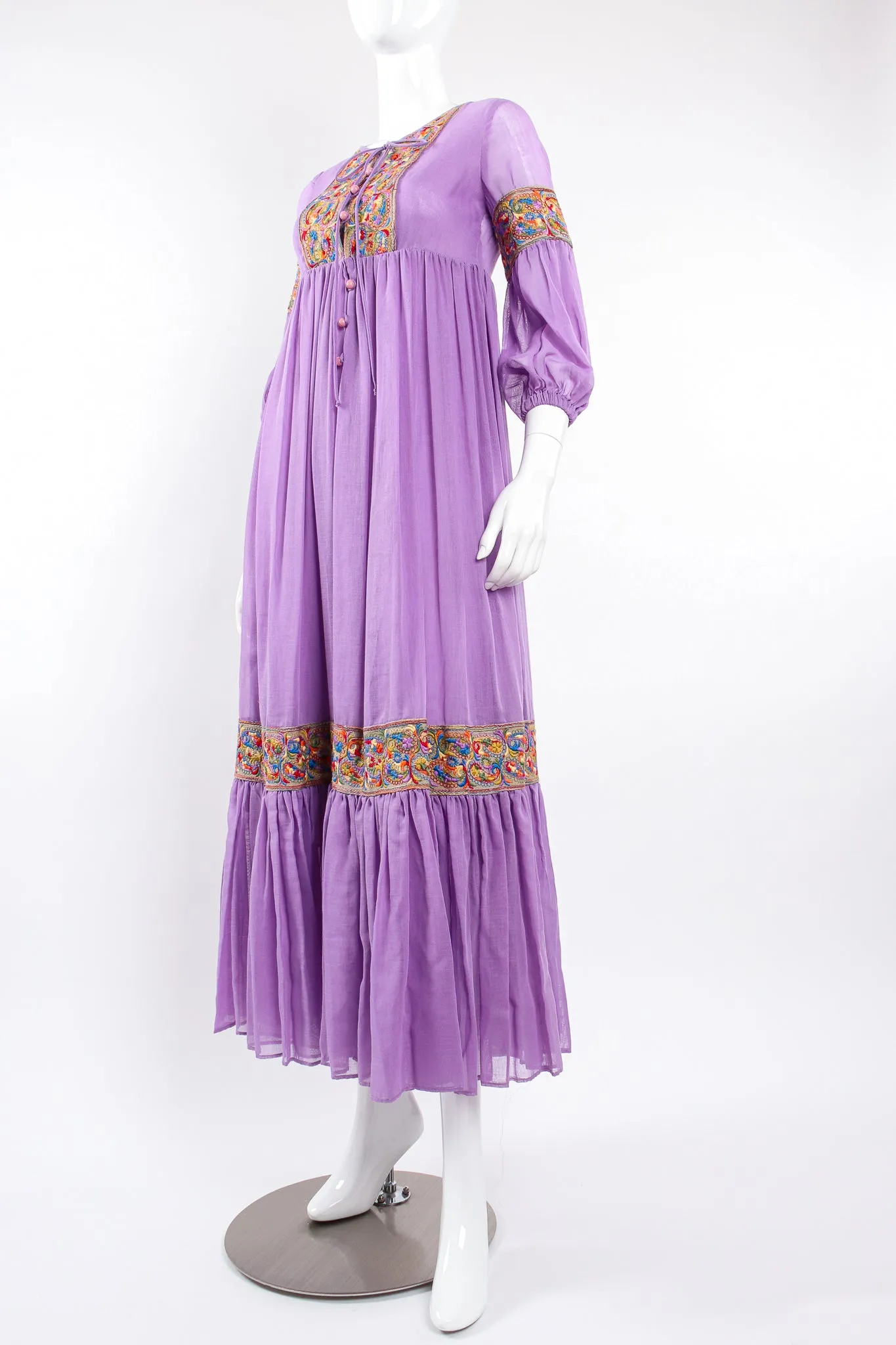 Sheer Paisley Embroidered Peasant Dress