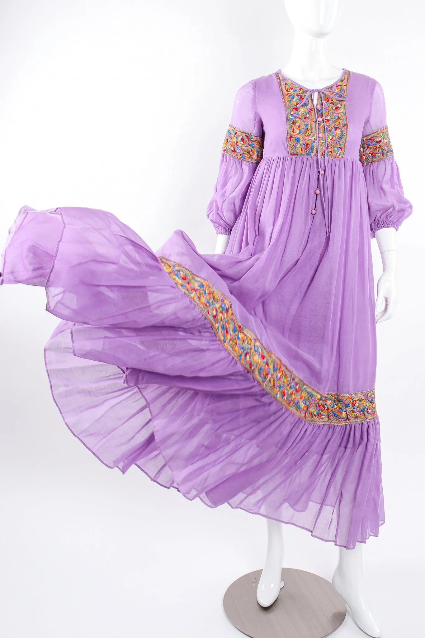 Sheer Paisley Embroidered Peasant Dress