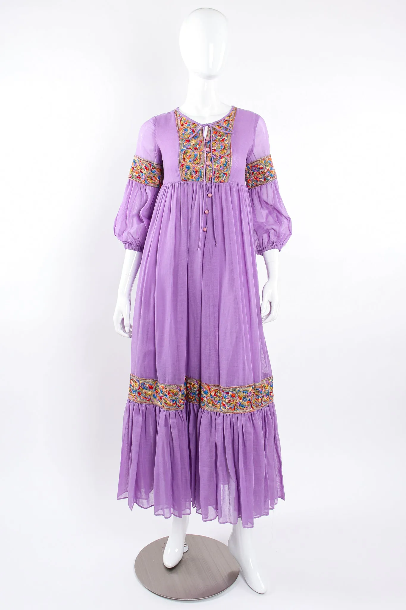 Sheer Paisley Embroidered Peasant Dress