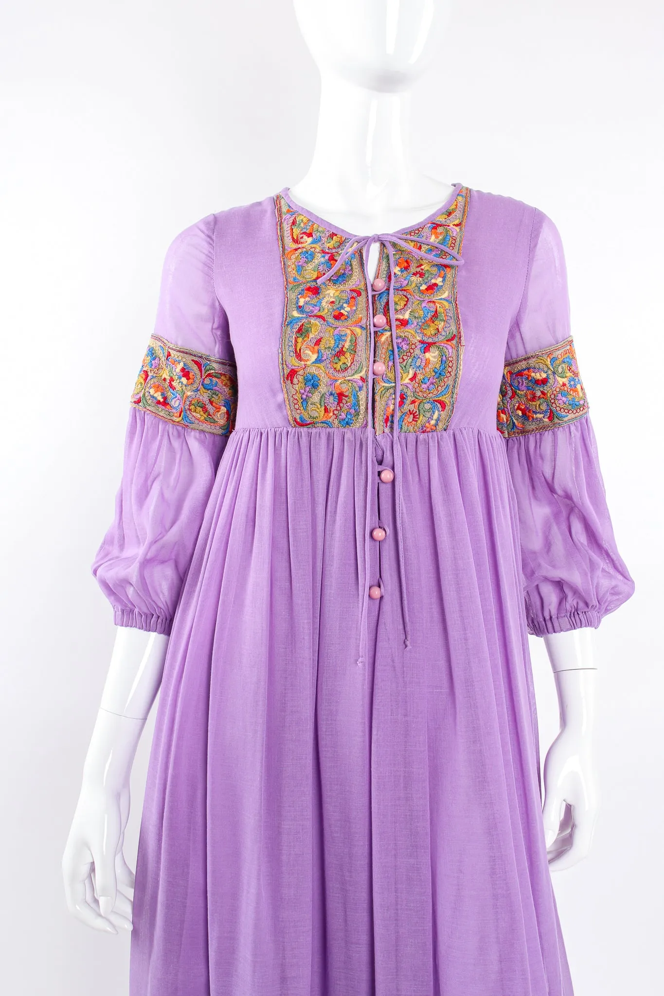 Sheer Paisley Embroidered Peasant Dress