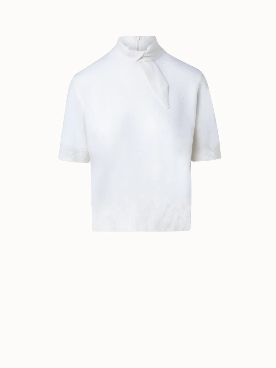 Short Sleeve Cashmere Knotted Mock Neck Top