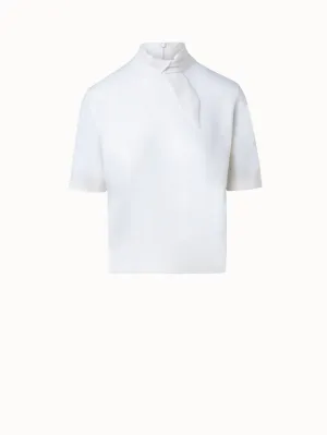 Short Sleeve Cashmere Knotted Mock Neck Top