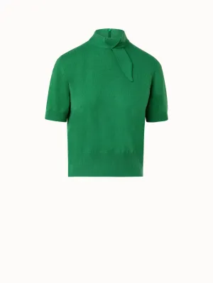 Short Sleeve Cashmere Knotted Mock Neck Top