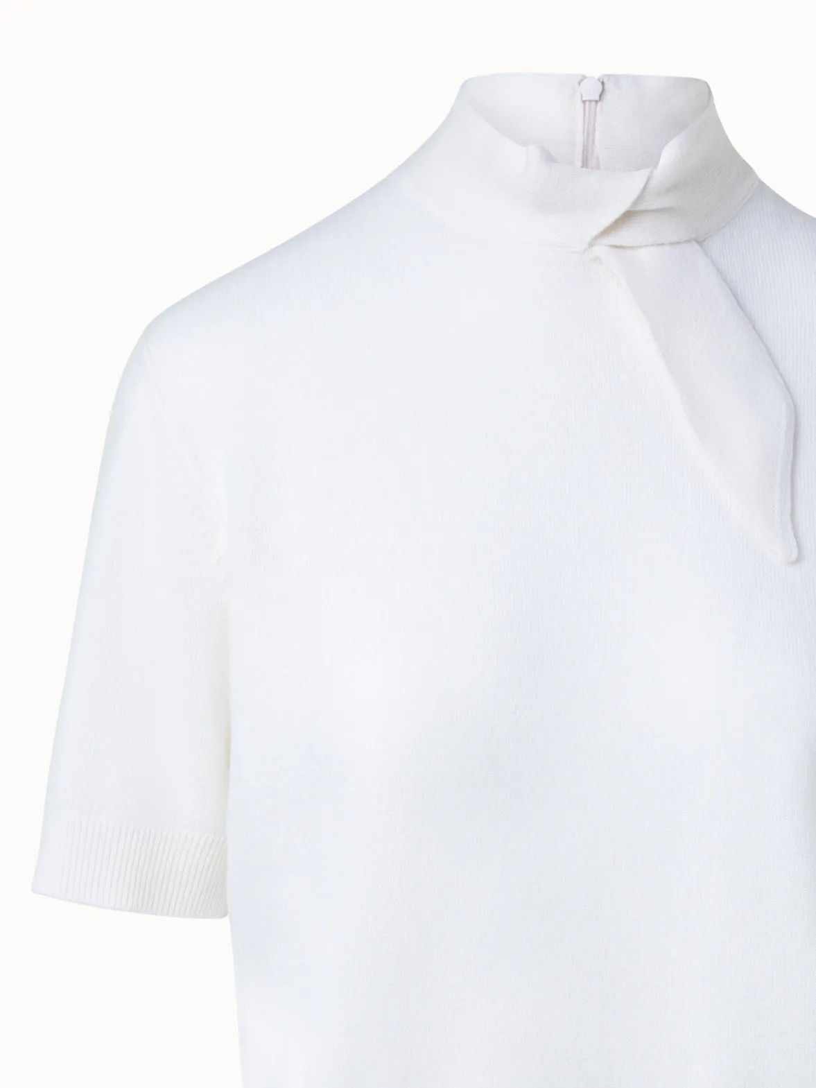Short Sleeve Cashmere Knotted Mock Neck Top