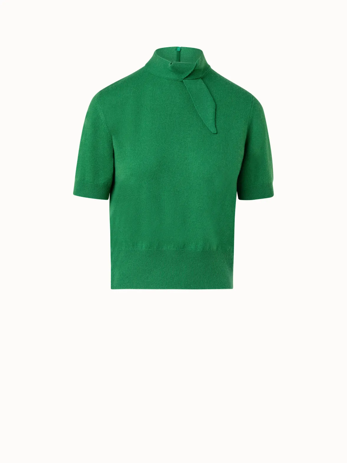 Short Sleeve Cashmere Knotted Mock Neck Top
