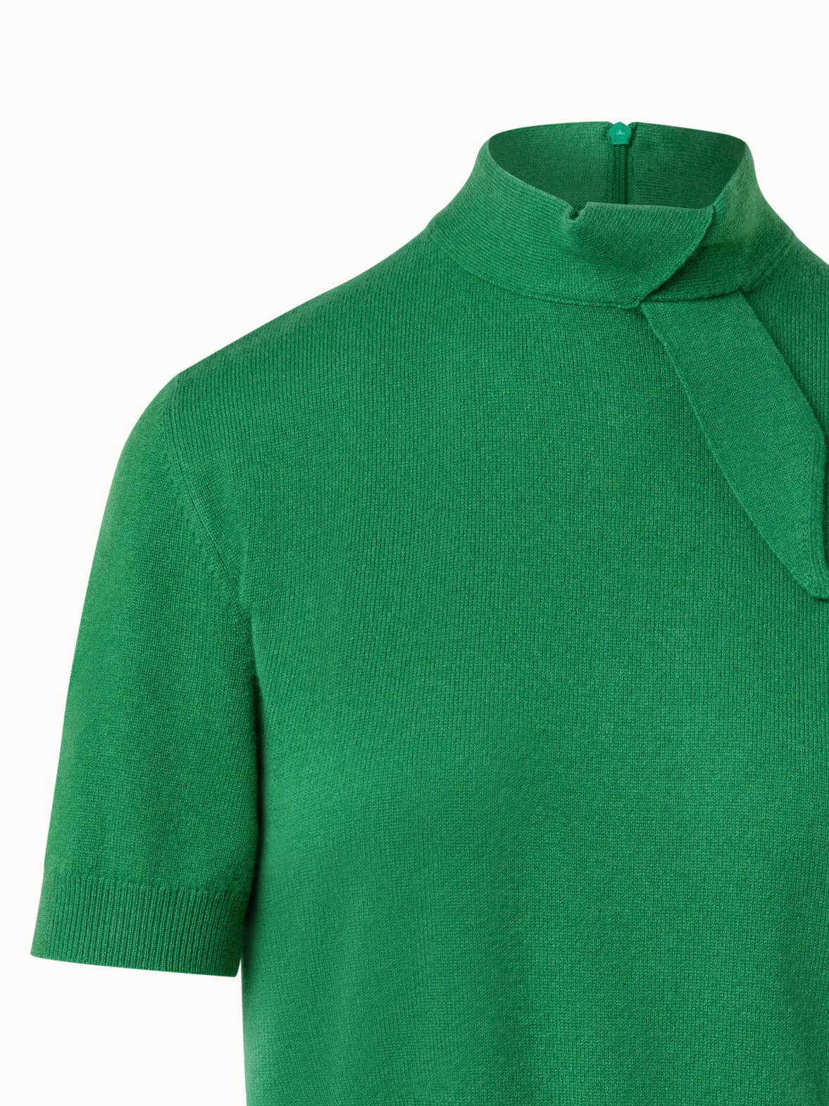 Short Sleeve Cashmere Knotted Mock Neck Top