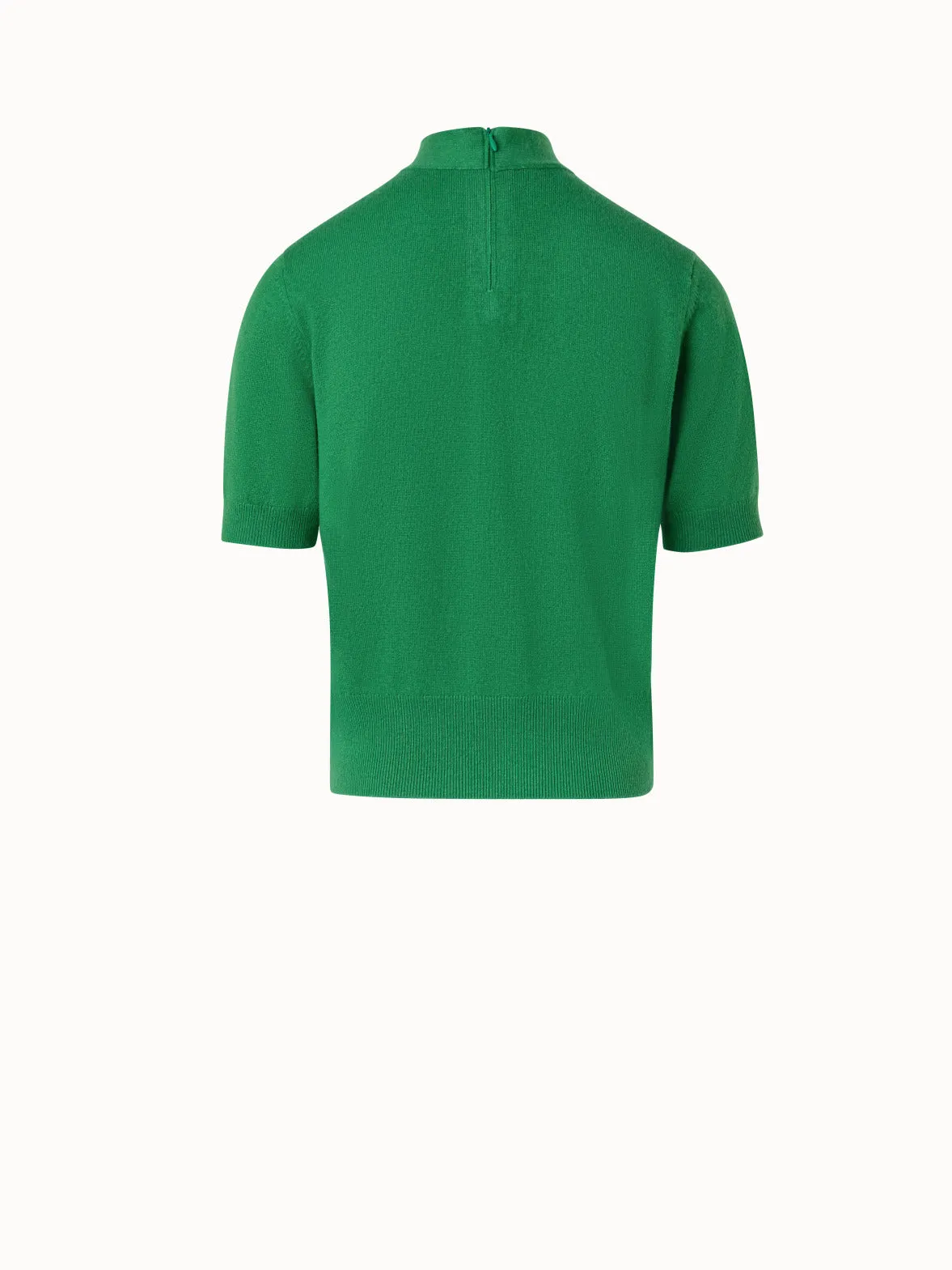 Short Sleeve Cashmere Knotted Mock Neck Top