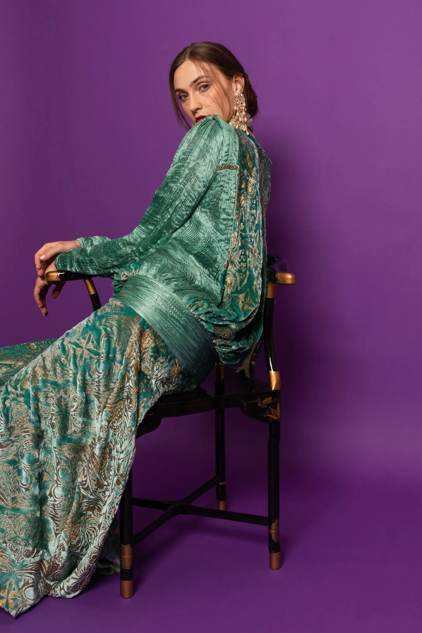 Silk Velvet Pleated Drape Dress