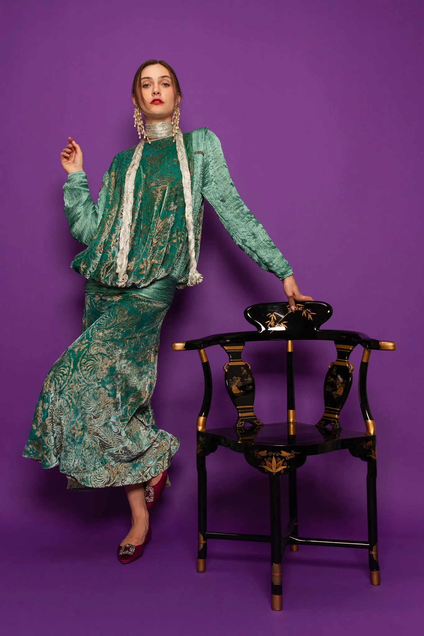 Silk Velvet Pleated Drape Dress
