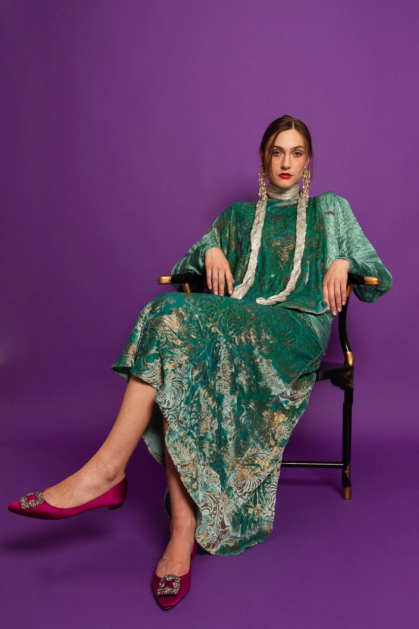 Silk Velvet Pleated Drape Dress