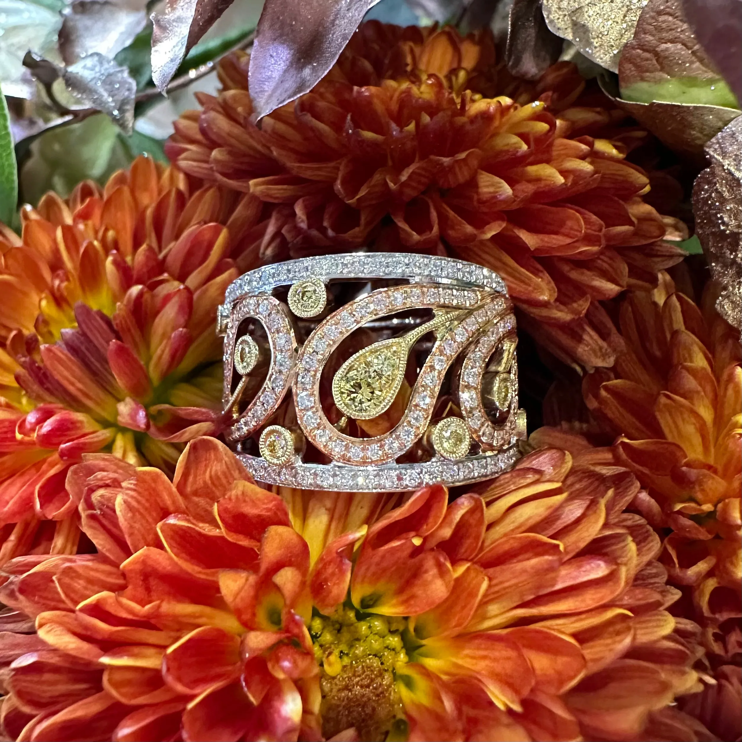 Simon G Two Tone Diamond and Tri Tone 18K Ring Gold MR1426-B