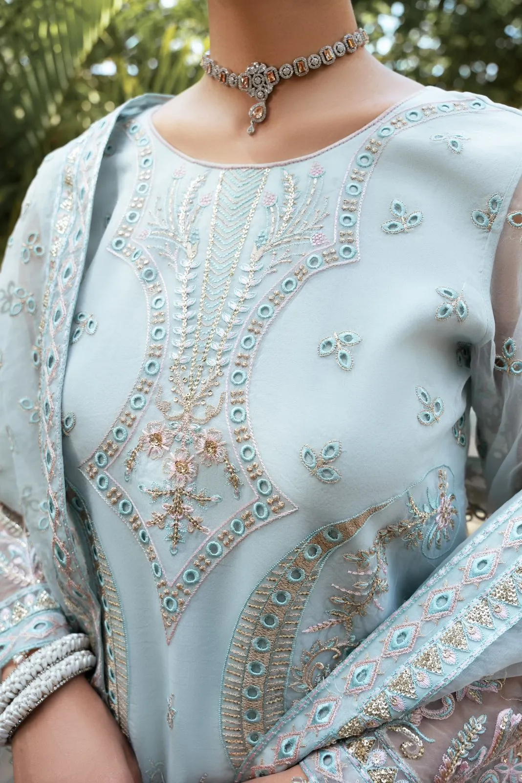 Sky Blue Embroidered Pakistani Salwar Kameez Dupatta Salwar Suit
