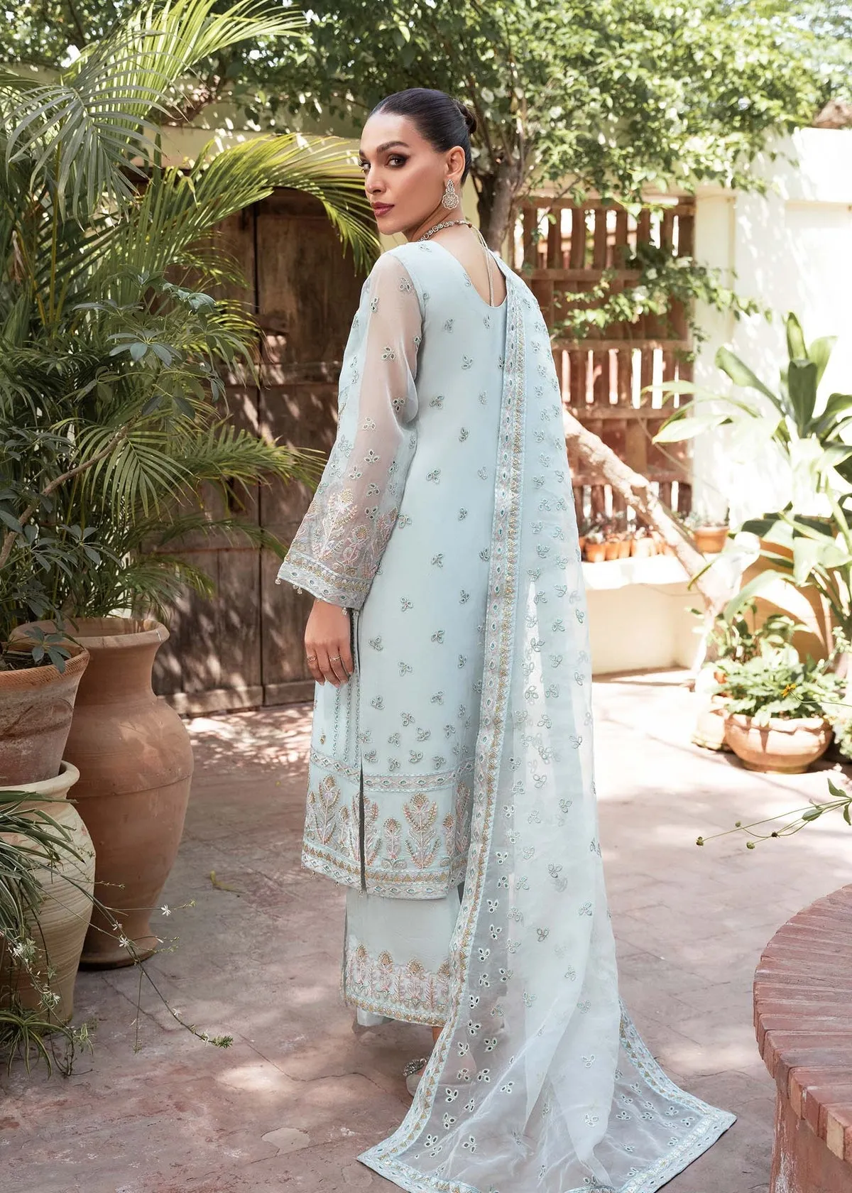 Sky Blue Embroidered Pakistani Salwar Kameez Dupatta Salwar Suit