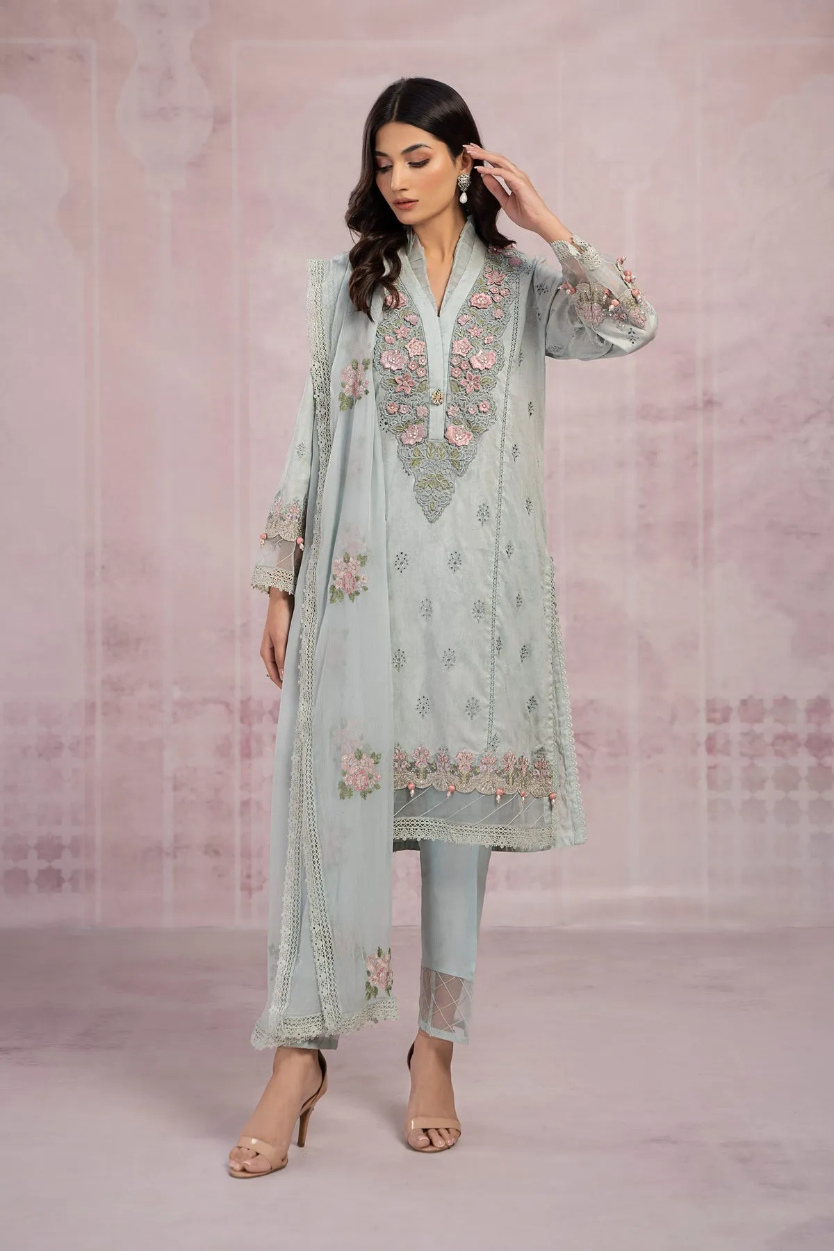 Sky Blue Embroidered Pakistani Salwar Kameez with Dupatta Salwar Suit