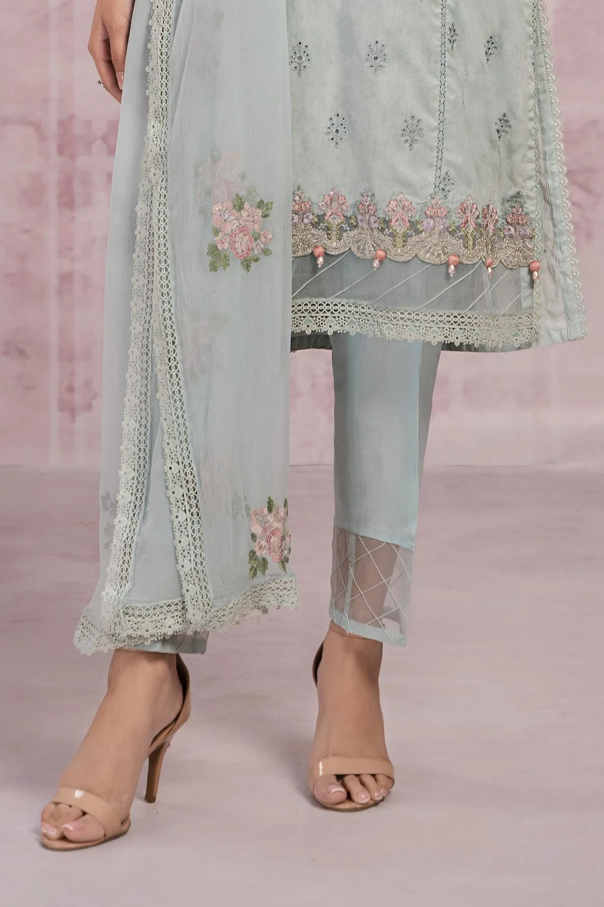 Sky Blue Embroidered Pakistani Salwar Kameez with Dupatta Salwar Suit