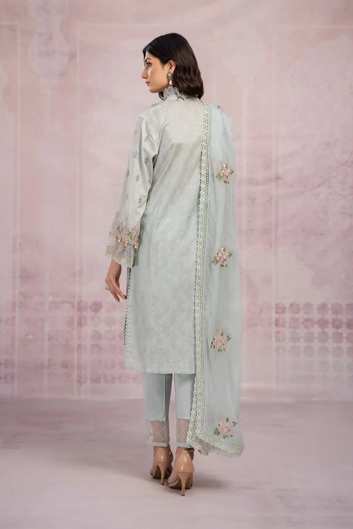 Sky Blue Embroidered Pakistani Salwar Kameez with Dupatta Salwar Suit