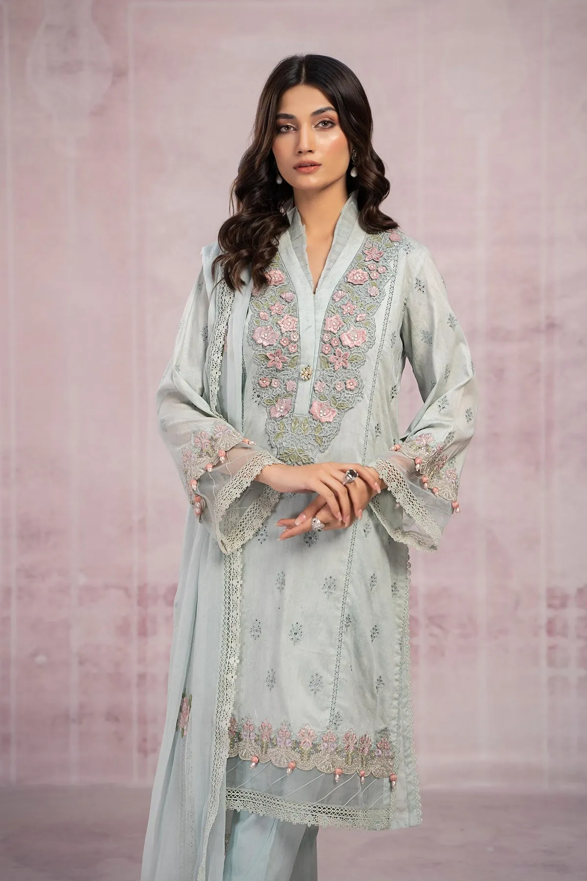 Sky Blue Embroidered Pakistani Salwar Kameez with Dupatta Salwar Suit