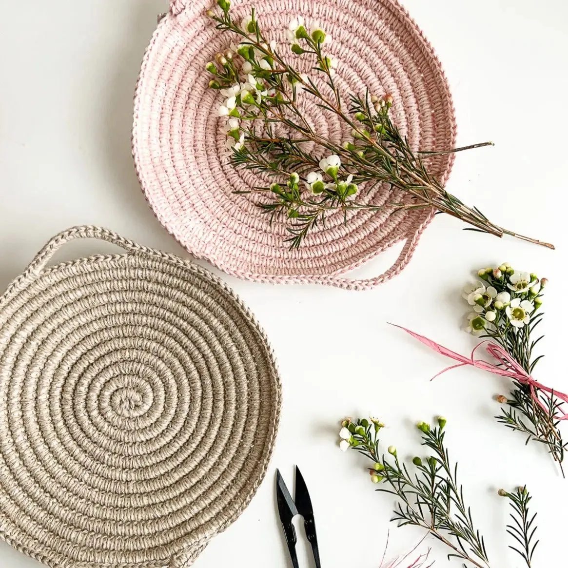 Skye Linen Crochet Basket Kit, Stone
