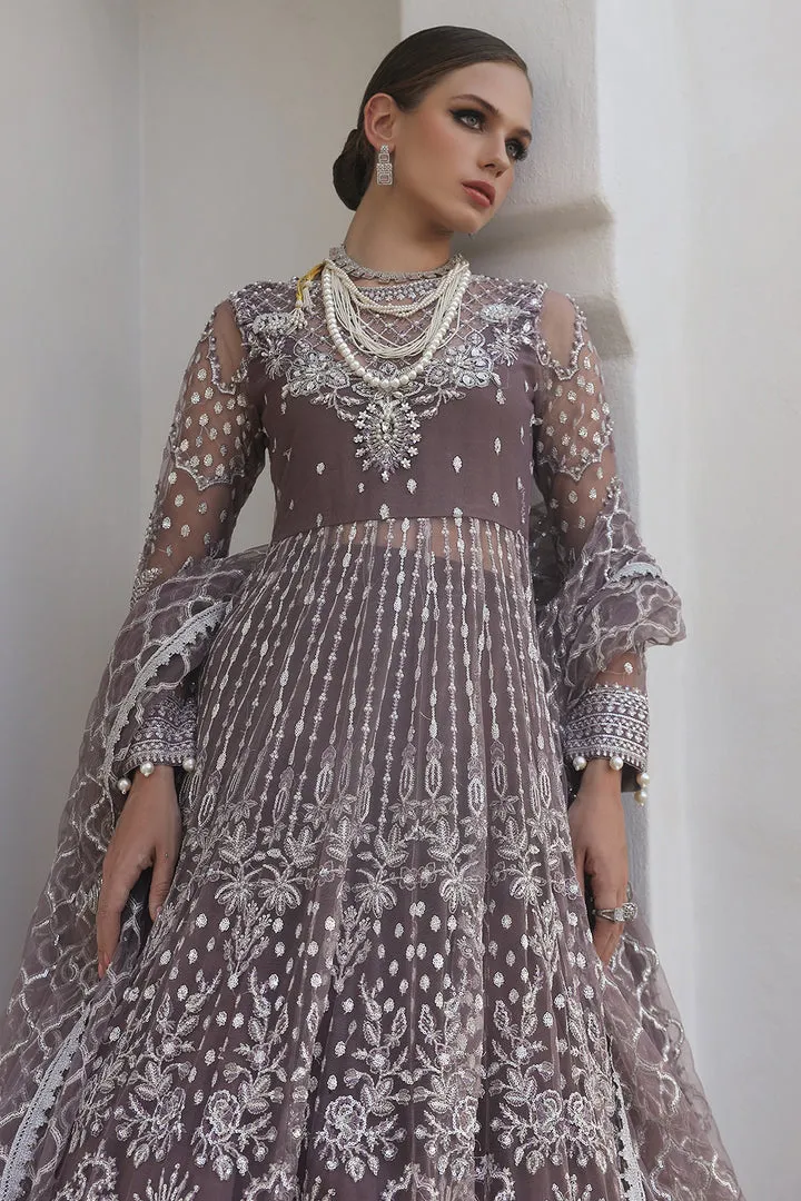 Smoke Purple Heavily Embroidered Pishwas Pakistani Wedding Dress