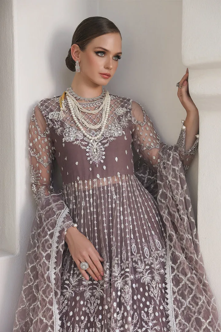 Smoke Purple Heavily Embroidered Pishwas Pakistani Wedding Dress