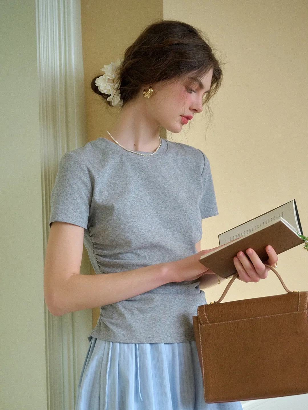 Stella Round Neck Cotton T-shirt - Gray